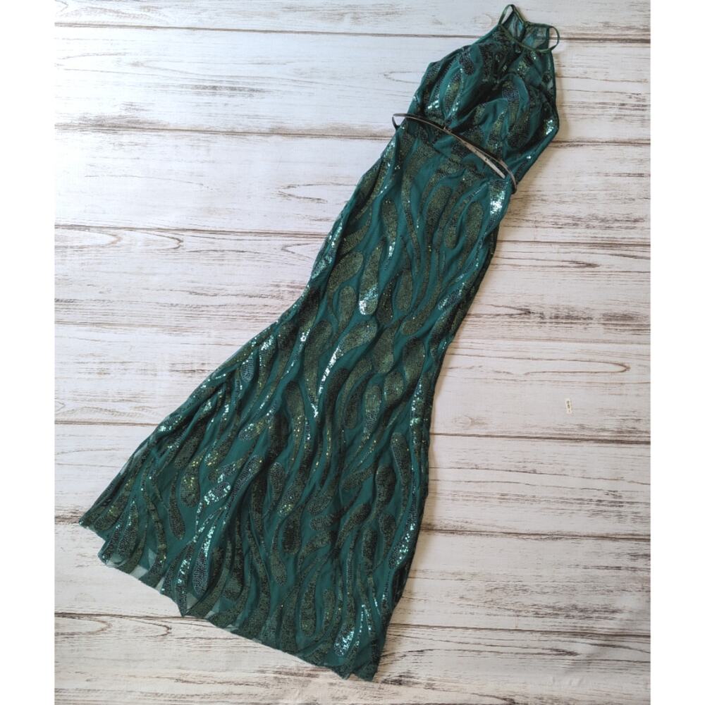 Emerald Green Sequin Mermaid Hem Gown sz XS